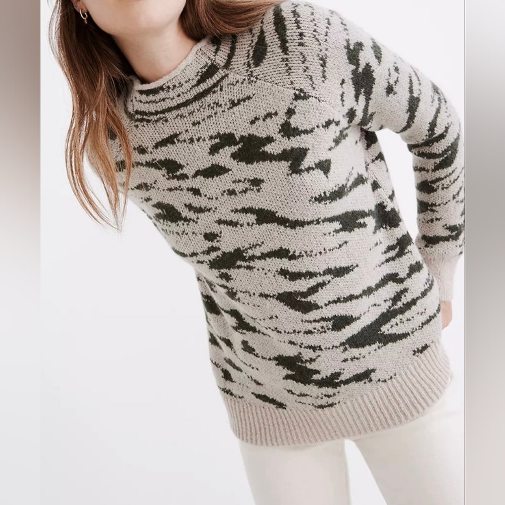 Madewell Women's Patterned Crew Neck Sweater - Black and Cream